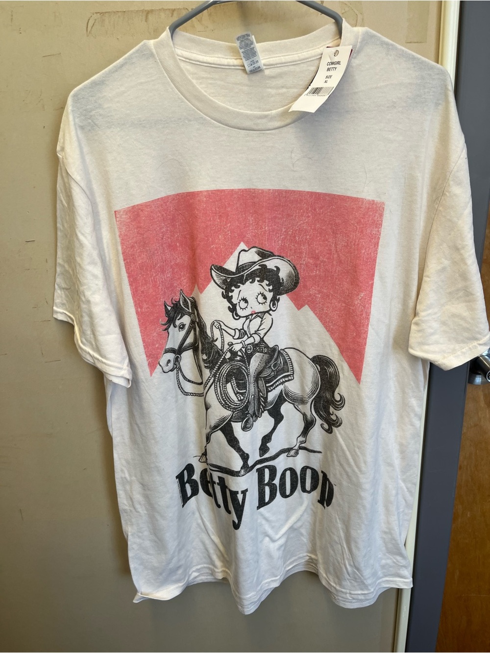 Betty Boop White Tee with Pink Graphic Cowboy Print